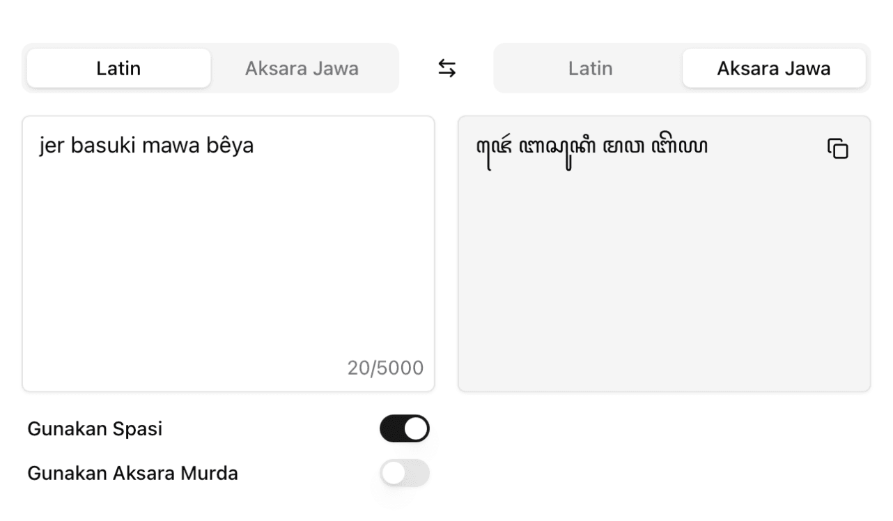 Translate latin ke aksara jawa