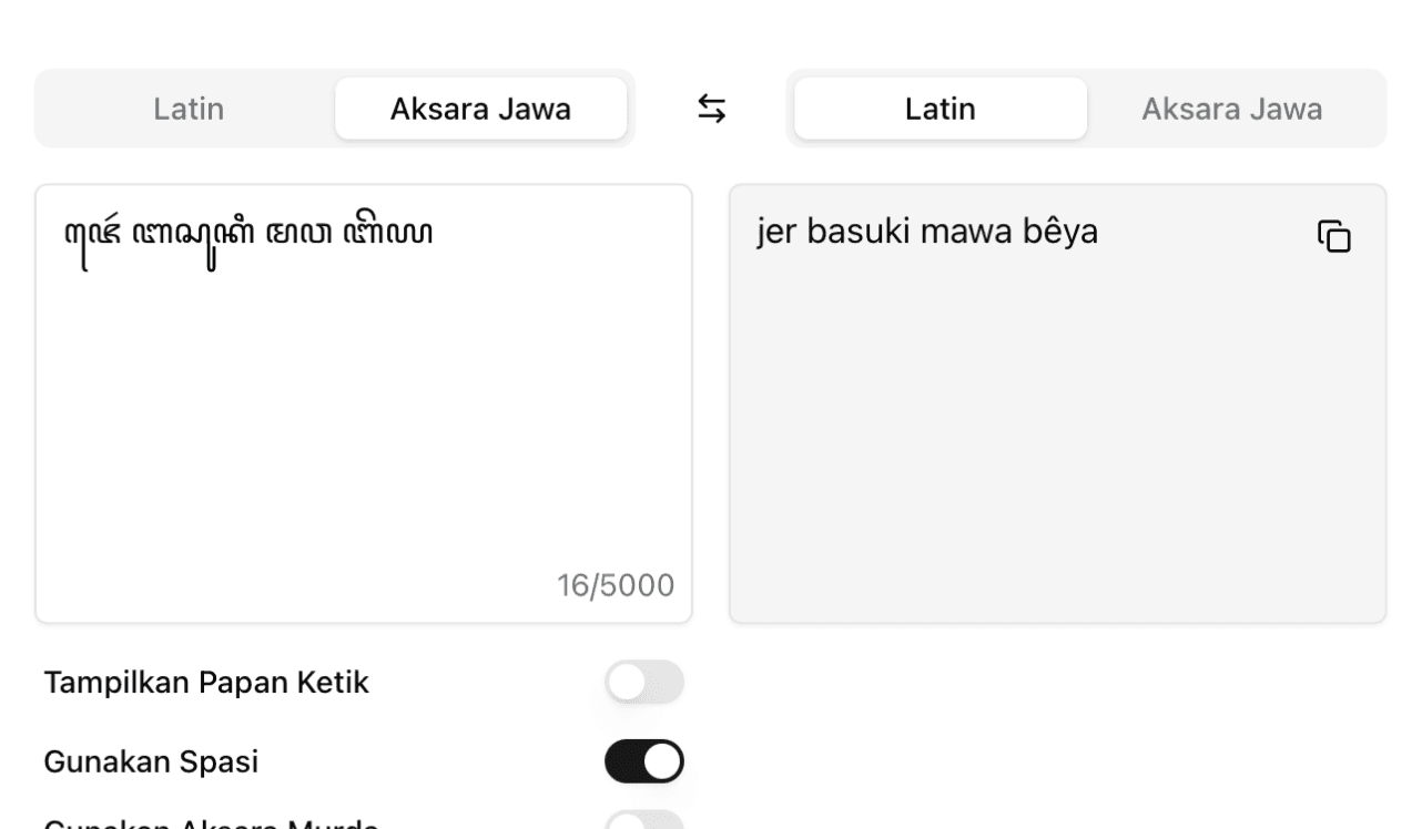 Translate aksara jawa ke latin
